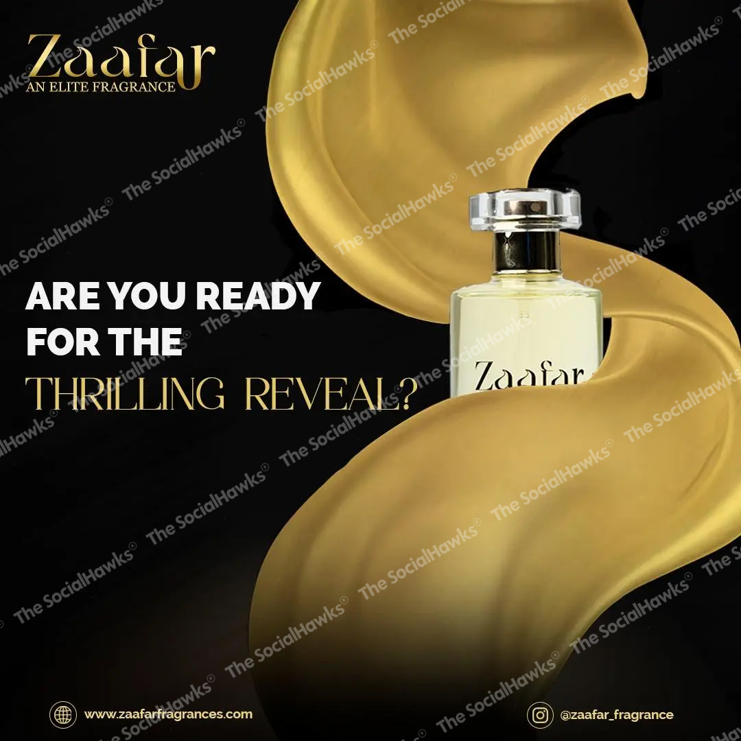 Zaafar Supremacy perfume with gold silk waves on black luxury background
